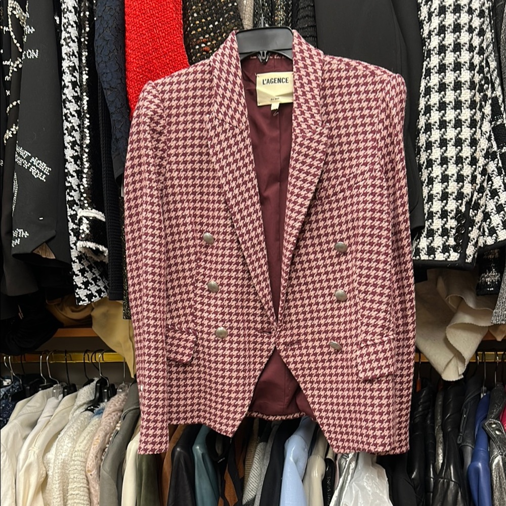 L'Agence Pink Houndstooth Blazer